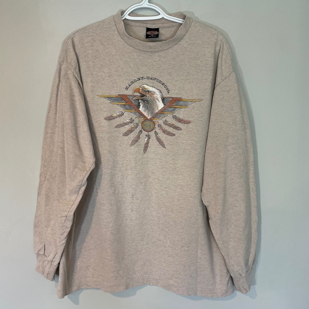 VTG 1996 Harley Davidson Eagle Long Sleeve Shirt XL Oatmeal USA Murfreesboro TN